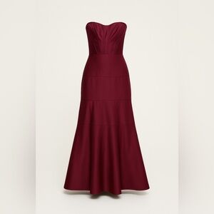 BCBGMaxAzria Satin Corset Tiered Maxi Dress | Size 6 | Burgundy